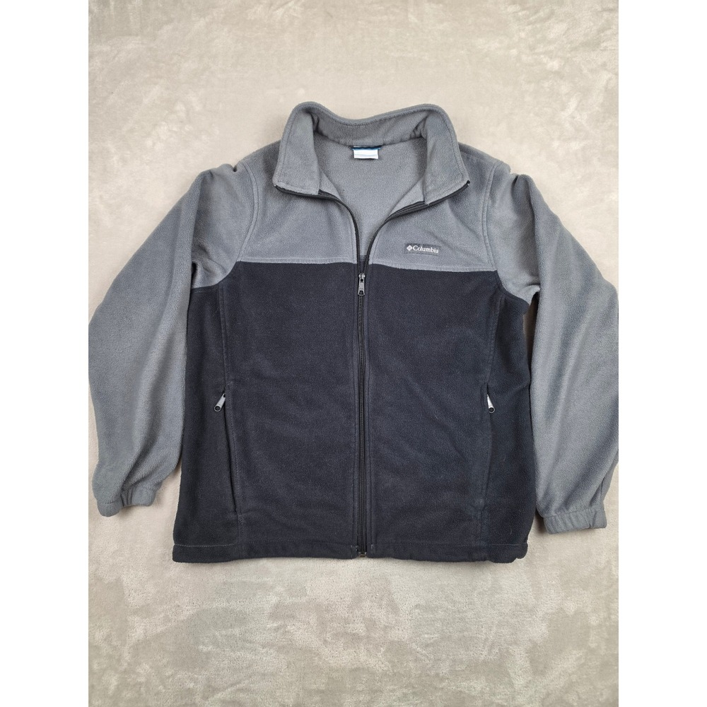Columbia Fleece Jacket Mens Large Gray Black Two Tone Full Zip Outdoor